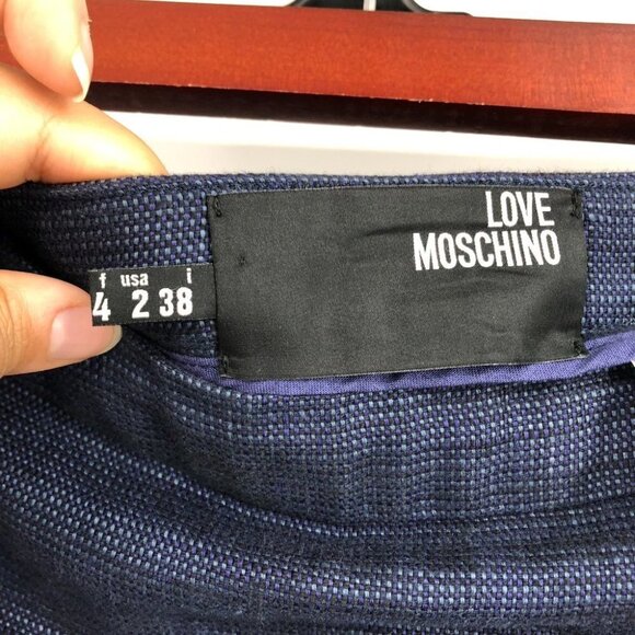 Love Moschino Blue Knee Length Cotton Linen Blend Pencil Skirt size 2 - Picture 5 of 16